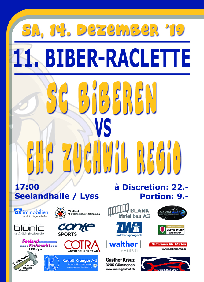 11. Biber-Raclette, Komm vorbei und geniesse Hockey zum Raclette